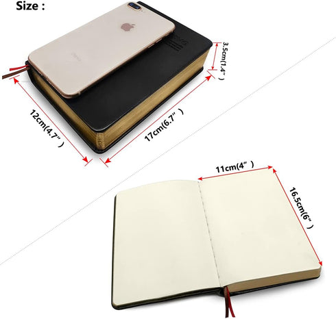 Thick Journal with Golden Rim,Blank Premium Papers,Hardcover Notebook with Black Soft Leather Cover,440 Pages 220 Sheets 5x7 inches Sketchbook for...