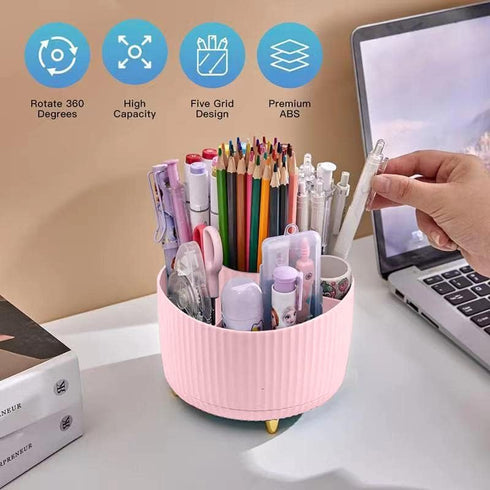 Pen Holder for Desk, Pencil Holder,5 Slots 360° Degree Rotating Desk Organizers and Accessories, Cute Pen Cup Pot for Office, School, Home, Art Su...