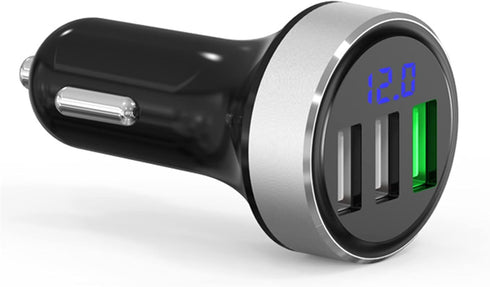 LIHAN 3 USB Car Charger,12V/24V Voltage Meter, QC3.0 Output 4.8A, Cigarette Lighter Plug Adapter Compatible with iPhone,iPad, Samsung, USB Chargin...