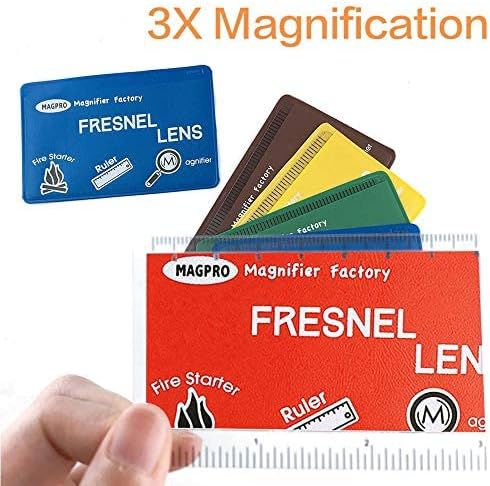 MagDepo 6 Pack Credit Card Size Magnifier Ruler Fire Starter Magnifying Glass Wallet Pocket Magnifier for Reading Small Print, Maps, and books -Gr...