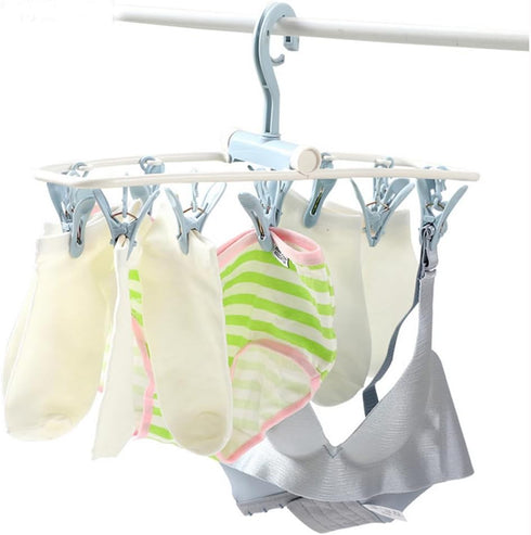 Clothes Drying Racks 2 Pack Small Folding Portable Underwear Hangers with Clips Socks 12 Clips 360° Rotatable Hook for Drying Towels Bras Baby Clo...