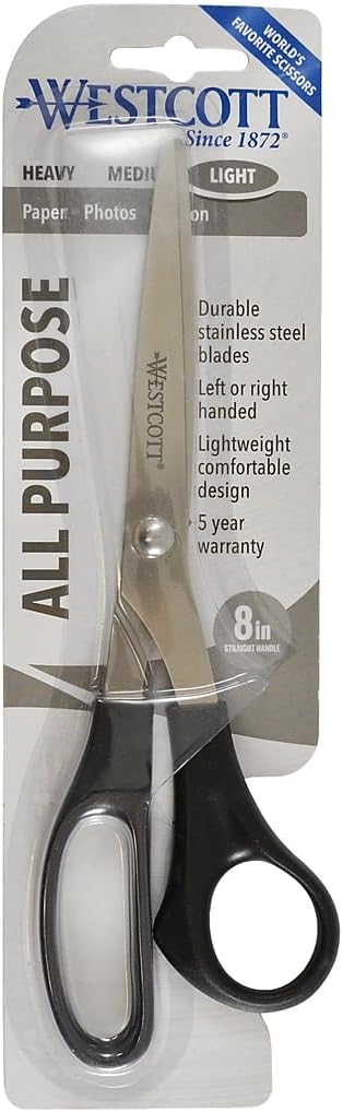 Westcott 13135 Value Line Stainless Steel Shears, Black, 8-Inch Long...