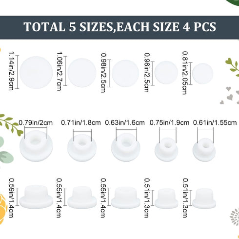 GORGECRAFT 20PCS 5 Sizes White Rubber Bottle Stopper Bottle Seal Plug Reusable Replacement Silicone Salt and Pepper Shaker Stopper Plug Cylinder P...