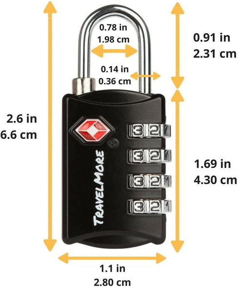 3 Pack TSA Luggage Locks with 4 Digit Combination – Heavy Duty Set Your Own Padlocks for Travel, Baggage, Suitcases & Backpacks - Black...