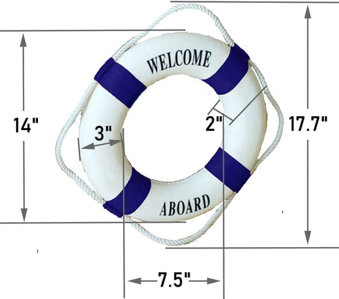 MorroMorn Lifebuoy Wall Hanging Decor - Welcome Aboard Mediterranean Style Home Decoration (Navy, 14")...
