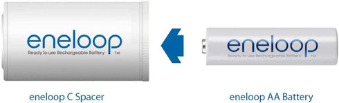 Eneloop Panasonic K-KJS2MCA2BA C Size Battery Adapters AA 2100 Cycle Ni-MH Pre-Charged Rechargeable Batteries, 2 Pack with 2 C Adapters...