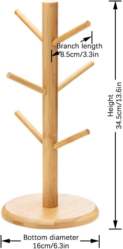LZYMSZ Coffee Cup Holder, Bamboo Mug HolderTree with 6 Hooks,Standing Rack for Kitchen Counter Decor Organizer,Tea Cups Holder,Coffee Bar Accessor...