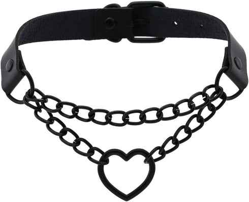 Heart Leather Choker Punk PU Necklace Goth Choker Soft Collar Chain for Women Girls Gifts...