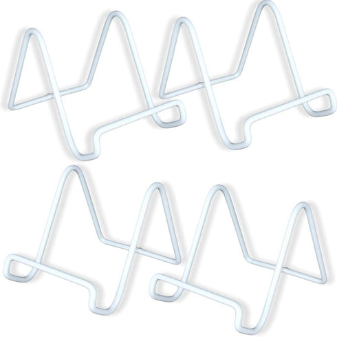 BANBERRY DESIGNS Wire Easel Plate Stands Display Holder White - White Metal - 4 Inch - Pack of 4...