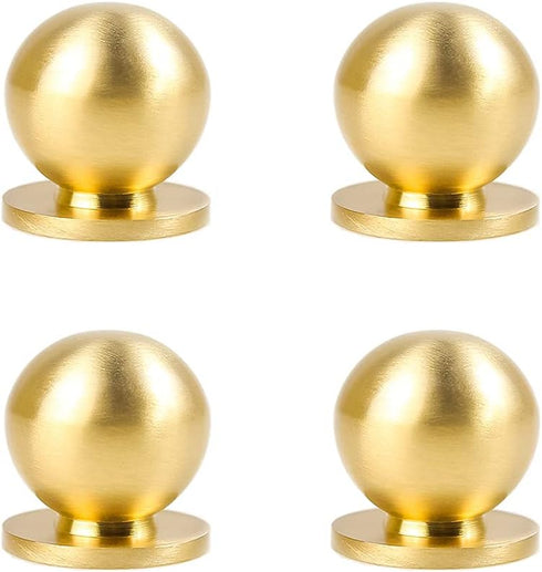 RZDEAL 4pcs 7/8" x15/16(22mmx24mm) Diameter Round Solid Brass Pulls Antique Cabinet Drawer Small Handles Modern Minimalist Handles Knobs (Gold)...