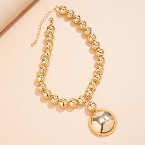 Women Vintage Big Beads Dangle Necklace Big Beads Collar Necklace Gothic Silver Gold Pearl Beads Choker Necklace Chunky Statement Necklace for Wom...