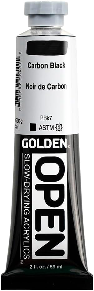OPEN Slow-Drying Acrylics by GOLDEN, Carbon Black, 2 fl oz. tube, Professional Acrylic Paint, Opaque...
