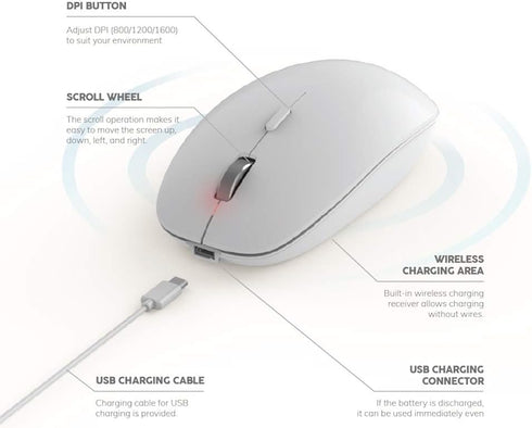POUT - H4 Qi Wireless Charging Rechargeable Wireless Mouse - for Desk Works w/Wireless Chargers - Ambidextrous/Silent/Optical (White)...