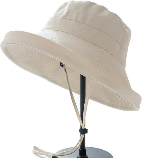 100% Cotton Women Sun Hats Wide Brim Gardening Bucket Hat Travel Sun Protection Packable Womens Beach Cap -Fold-UP Brim...