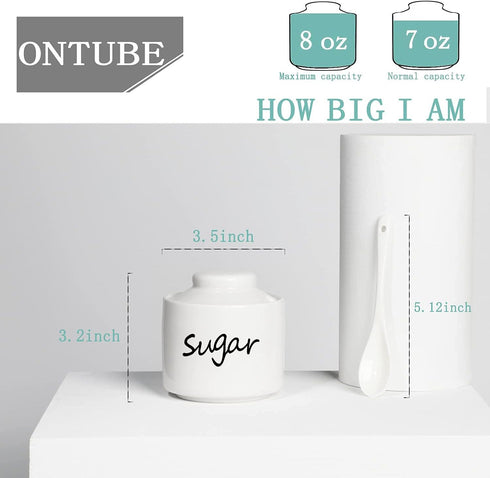 ONTUBE Ceramic Small Sugar Bowl with Lid and Spoon,Porcelain Sugar Pot,8oz (White)...