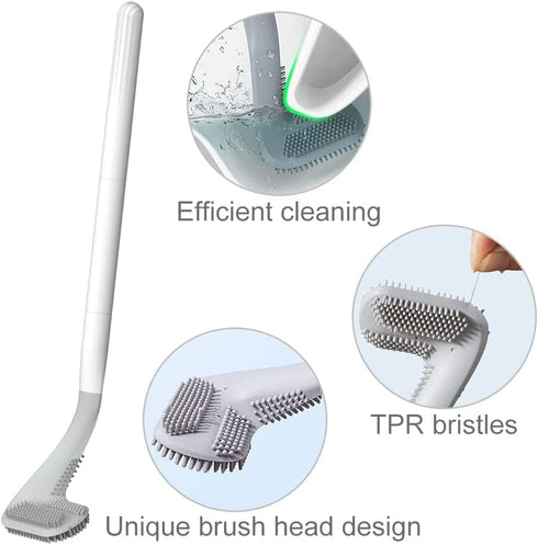 Toilet Brush, Long Handle Golf Toilet Brush with Holder 360° Deep Cleaning Flexible Silicone Toilet Cleaner Brush Wall Mounted for Bathroom (2Pcs ...