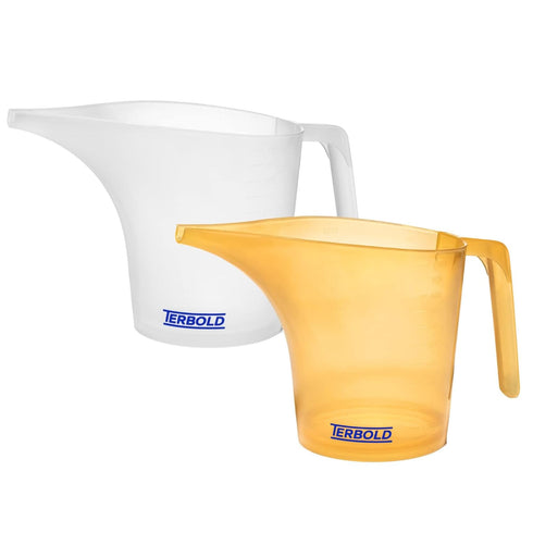 Funnel Pitcher with Spout 2pc Set | 1 Liter Plastic Measuring Pitchers for Cake, Pancake Dispenser, Soap Pouring or Oil Automotive use...