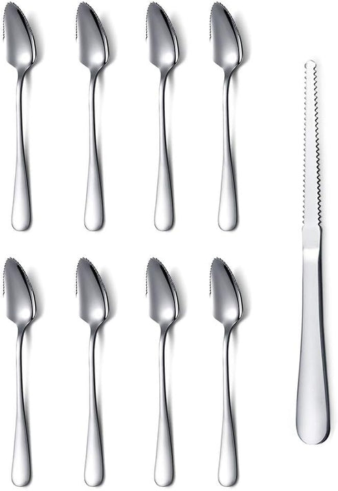 HOMQUEN Grapefruit Spoons 9 Pieces Set, 8 Stainless Steel Grapefruit Spoon and 1 Grapefruit Knife with Titanium Plating, Grapefruit Utensil Set, S...