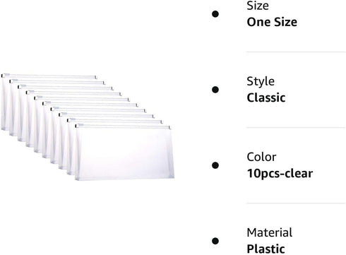 Plastic Envelopes with Zipper, 5 x 10 Clear Poly Envelope Folder for Money Receipts Coupons Bills, 10 Packs...