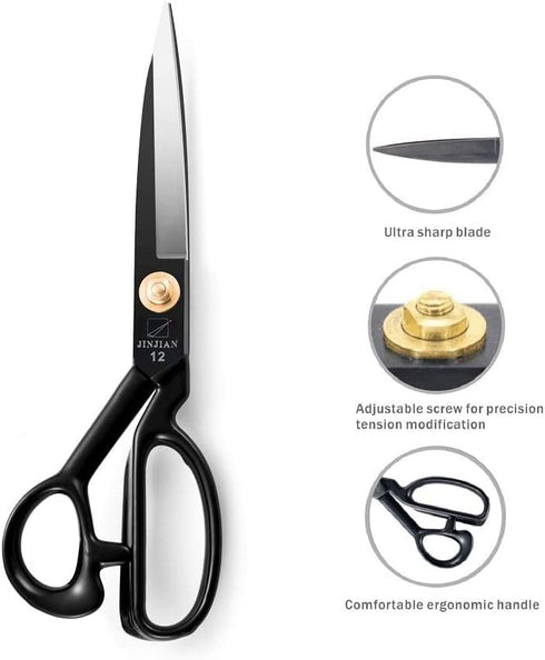 JINJIAN Sewing Scissors, 12 Inch Fabric Dressmaking Scissors Heavy Duty Shears Razor Sharp Cutting for Crafting, Tailoring, Thread Snips Included(...