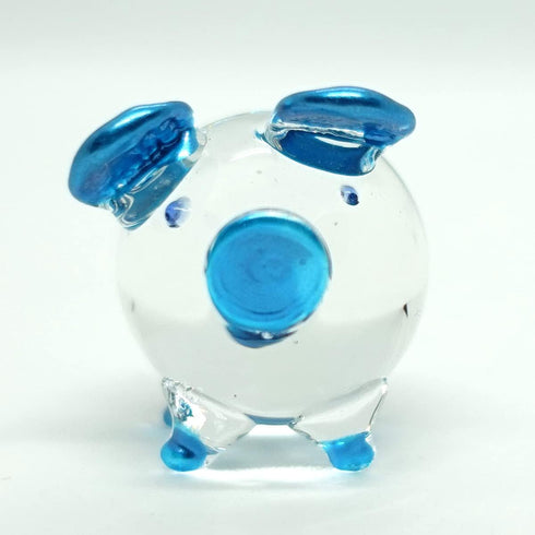 Pig Miniature Figurines Animals Hand Painted Blown Glass Art Collectible Gift Decorate, V1 (Clear Blue)...