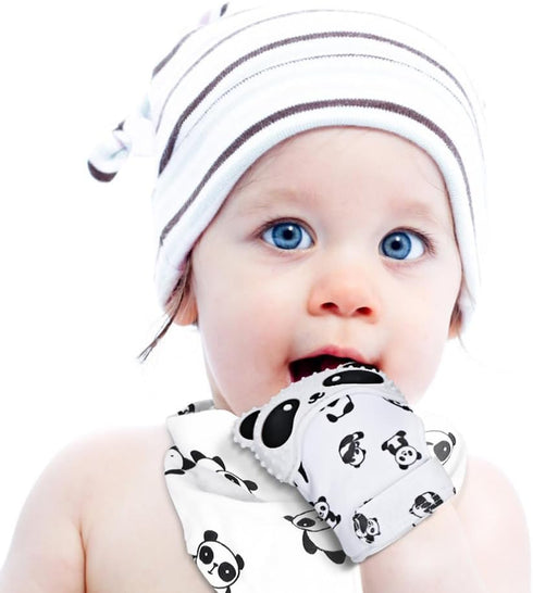 Baby Teething Mitten BPA-Free Panda Teething Mitts Teething Toy Infant Teether with Travel Bag(1 Pair)...