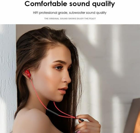 Wired Earphones with Microphone Headset Stereo Sound Quality Noise Canceling Headphones for Running/Cooking/Gym/Sports (A4- Red)...