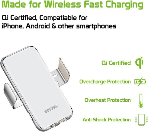 Wireless Phone Car Charger, Air Vent, Touch to Open Fast Charging for iPhones Samsung Galaxy, Google Pixel Smartphones (Color Silver)...