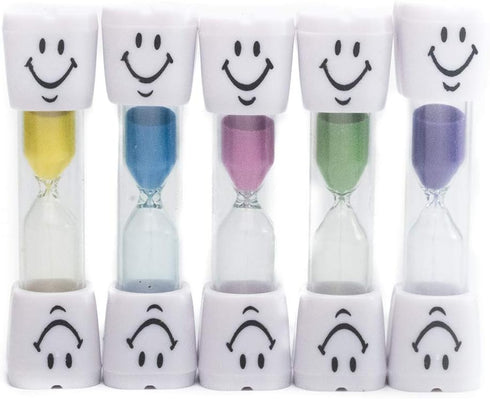 Dadam 2 Minute Sand Timer Set of 5 - Smiley Sand Timers Set for Brushing Children's Teeth - 5 Color Colorful Hourglass Timer - Easy to Use for Kid...