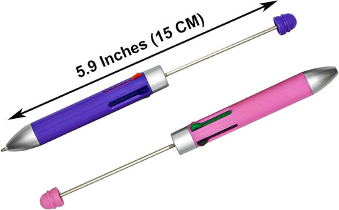 Maydahui 12PCS Multicolour Beadable Ballpoint Pens Retractable 4 in 1 Colored Bead Pen Plastic DIY Pens Cool Shaft Beaded Pen for DIY Making Schoo...