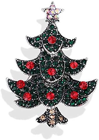5 Pcs Multicolor Christmas Tree Brooch Set Crystal Rhinestone Xmas Brooches Pin Tiered Leaf Scarf Scarves Shawl Clip Holiday Jewelry Wedding Party...