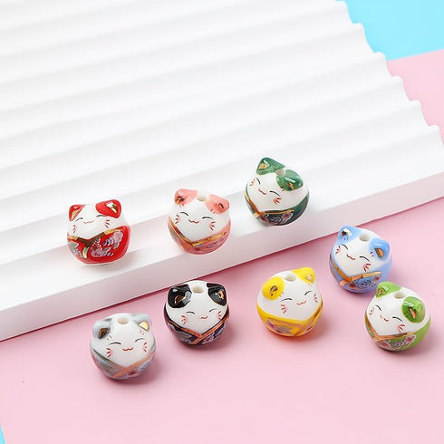 16Pcs Mix Ceramic Lucky Cat Colorful Porcelain Beads for Jewelry Making DIY Necklace Bracelet Charms Handmade Craft Supplies...