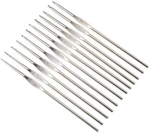 12 PCS Crochet Hooks Set Steel, Small Size Latch Hook Crochet Needle 0.6 mm to 1.9 mm Sweater Scarf Clothing Knitting Crochet Tool......