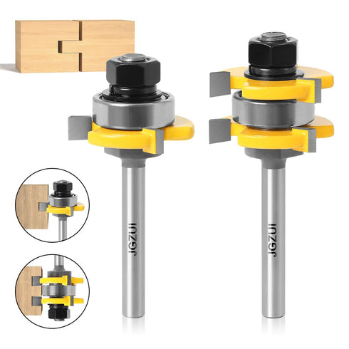 1/4 Inch Shank Tongue and Groove Set of 2 Pieces Router Bit 3 Teeth Adjustable T Shape Wood Milling Cutter?Tongue and Groove groove joints Router ...