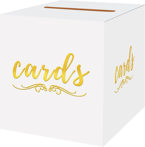 White Card Box Cardboard Card Box for Birthday Bridal & Baby Shower Graduation Funeral Envelope Box for Party Gold Card Box with Slot Wedding Mone...