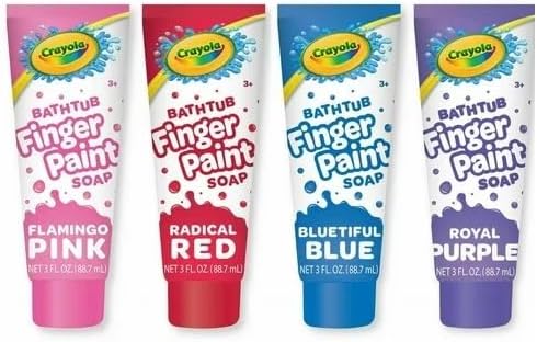 Crayola Bathtub Fingerpaint 4 Color Variety Pack, 3 Ounce Tubes (Radical Red, Flamingo Pink, Bluetiful Blue and Royal Purple)...