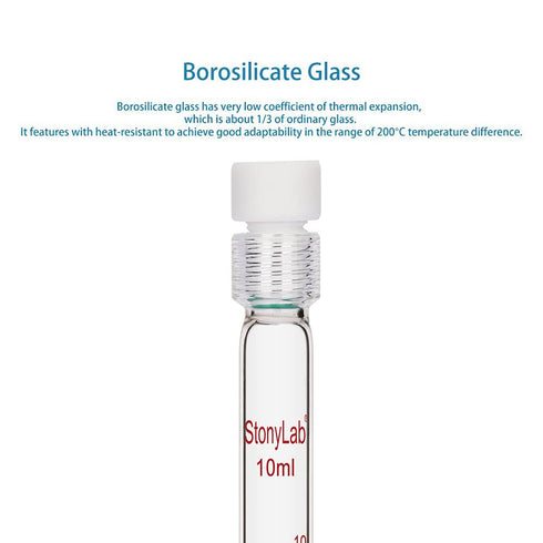 stonylab Glass Test Tube with PTFE Cap, Thicken Borosilicate Glass Reusable Round Bottom Graduated Pressure Resistant Colorimetric Tubes Culture T...