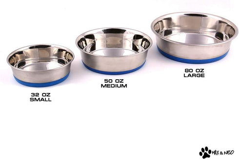 Max and Neo Heavyweight Non-Skid Rubber Bottom Stainless Steel Dog Bowl - We Donate a Bowl to a Dog Rescue for Every Bowl Sold (Small - 32oz - 6.5...