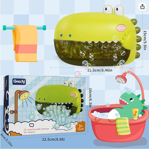 Grechi Dinosaur Bath Toys,Baby Bath Toys for The Baby Bathtub,Toddler Bath Toys Automatic Bubble Machine,Plays 12 Children’s Songs,Bath Toy Makes ...