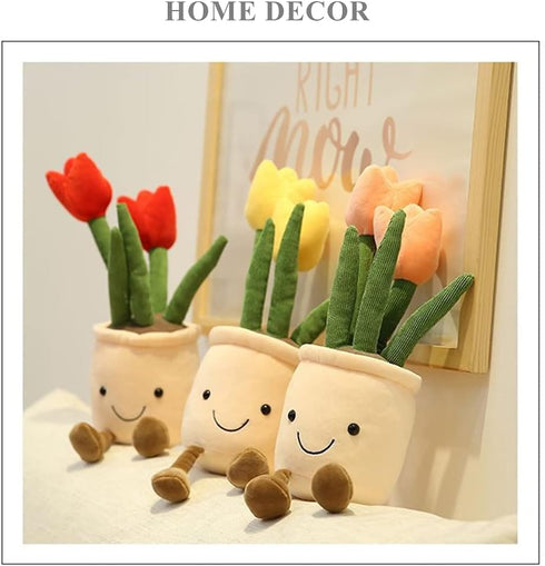 WUZHOU Tulip Plush Toy, 13.7" Flower Pot Stuffed Plushie Pillow Decoration, Soft Fluffy Toy Succulent Plants Friend Throw Pillow, Multicolor (Blue...