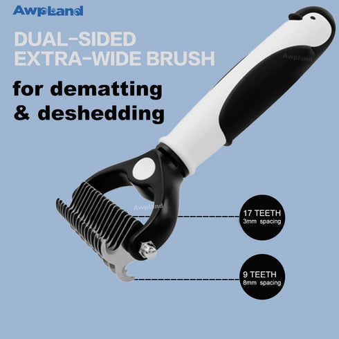 Penguin Dematting Comb for Dogs, Double Sided Shedding and Dematting Undercoat Cat Deshedding Brush with 17+9 Teeth, Cute Cat Matted Fur Remover A...