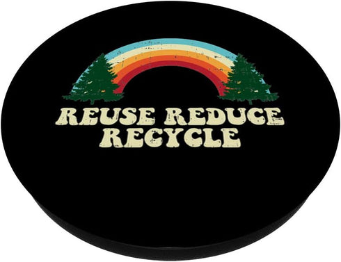 Reuse Reduce Recycle Trees Rainbow Retro Earth Day 2020 Gift PopSockets Grip and Stand for Phones and Tablets...