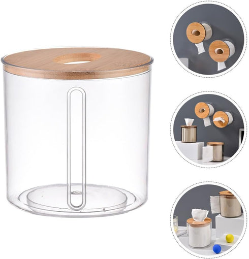 Amosfun Round Wooden Tissue Box Cover Holder,Facial Tissue Holder Case Dispenser with Wood Lid for Bathroom Vanity Countertops, Bedroom Dressers, ...