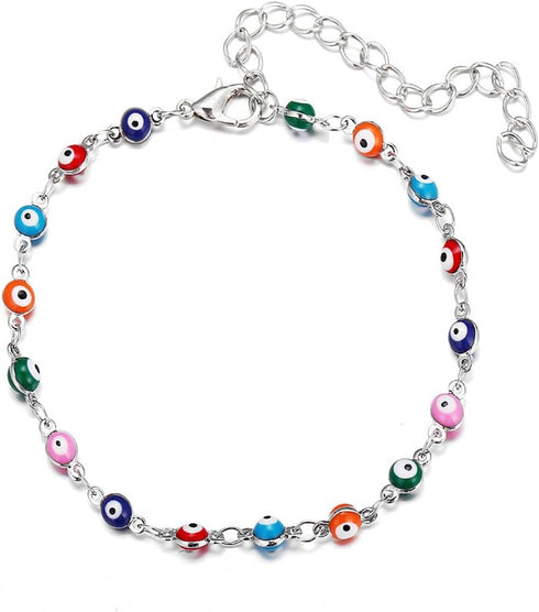 Evil Eye Ankle Bracelet Silver Evil Eye Bead Anklet Beach Fashion Foot Jewelry for Women...