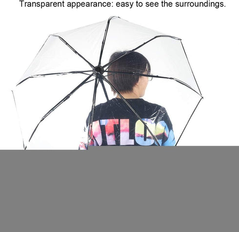 Tri-fold Clear Rain Umbrella with Frosted Handle Transparent Umbrella, for Portable to Carry for Travel(Black)...