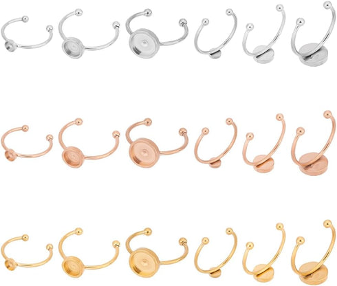 UNICRAFTALE 18Pcs 3 Colors 3 Sizes Blank Rings Base Finger Rings 4/6/8mm Stainless Steel Pad Ring Base Flat Round Blank Ring Settings Base Cabocho...