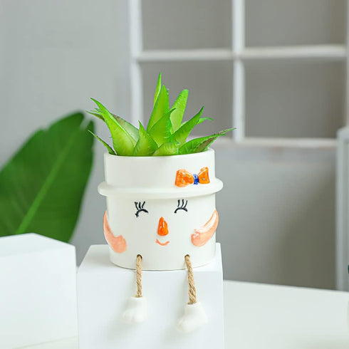 Smooth Glazed Ceramic Planter with Hanging Leg, Cute Cartoon Flower Plant Pots Drainage Hole Small Succulent Pots for Mini Flower Planters Cactus,...