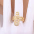 NewZenro Wide Flat CZ Safety Pin Chunky Open Rings Fashion Cubic Zirconia Paved Expandable Engagement Promise Statement Band Rings 14k Gold Plated...