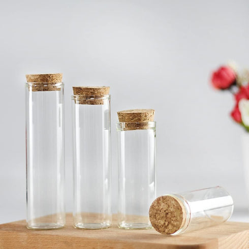 10 PCS Transparent Glass Test Tubes with Cork Stoppers Round Straight Bottles Containers for Powder Candy Storage Scented Tea Scientific Experimen...