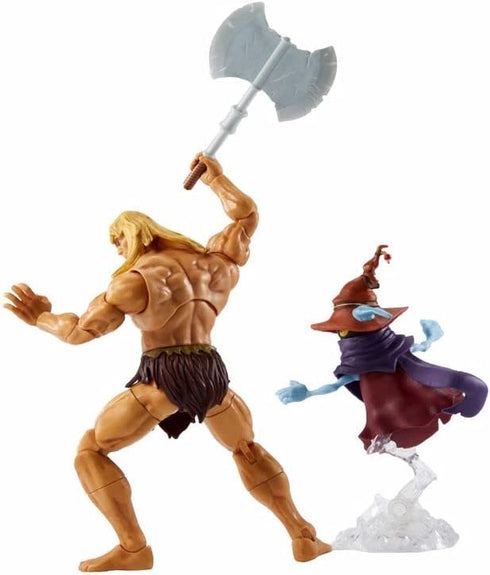 Masters of the Universe Masterverse Revelation Savage He-Man Action Figure with 30+ Articulated Joints, 3 Weapons, Harness & Orko Figure with ‘Flo...